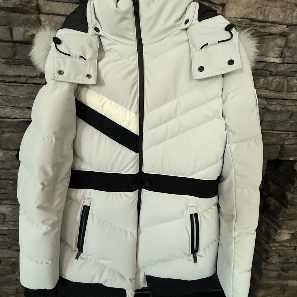 Moose Knuckles White and Black Puffer Jacket